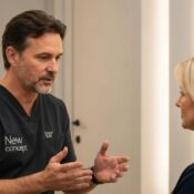 Technician consulting with client during a scalp micropigmentation session at New Concept Beauty Bar