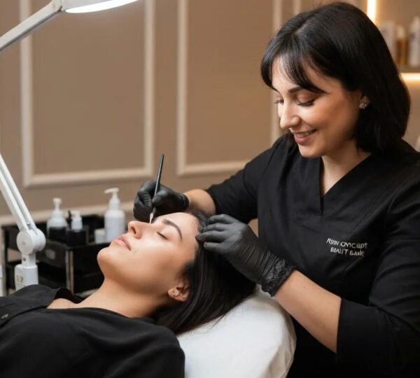 Client relaxing during a permanent makeup service at New Concept Beauty Bar &mdash; calm, professional care
