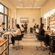 Esthetician consulting with a client about makeup allergies and sensitive-skin care