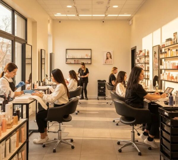 Esthetician consulting with a client about makeup allergies and sensitive-skin care