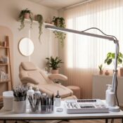 Beauty studio for permanent makeup with calming atmosphere and professional tools