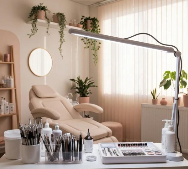 Beauty studio for permanent makeup with calming atmosphere and professional tools