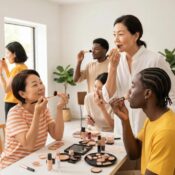 Diverse clients applying foundation to show why undertones matter