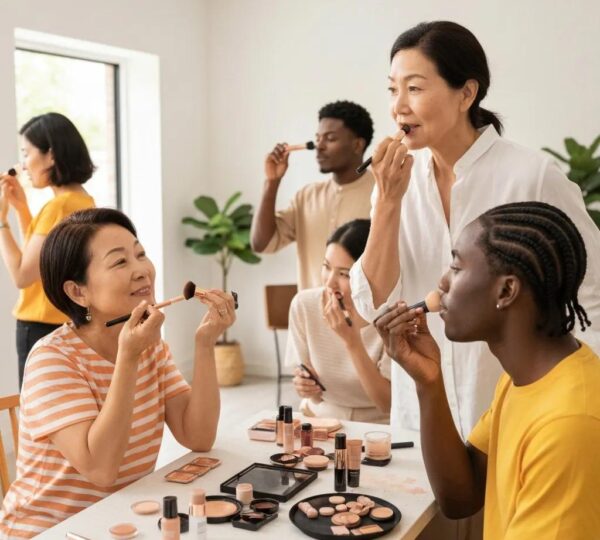 Diverse clients applying foundation to show why undertones matter