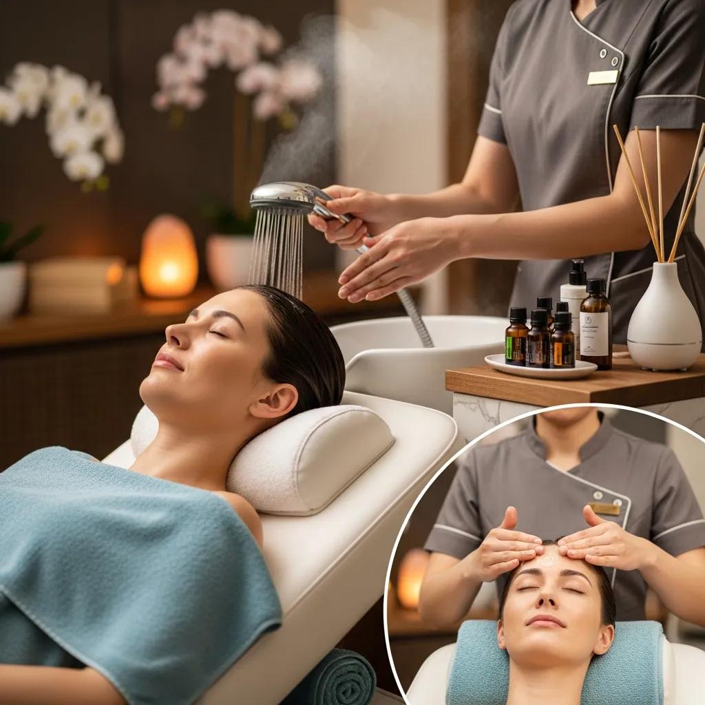 Client experiencing a step-by-step Japanese head spa session with various treatments