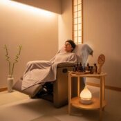 Japanese head spa treatment room with calming decor and essential oils