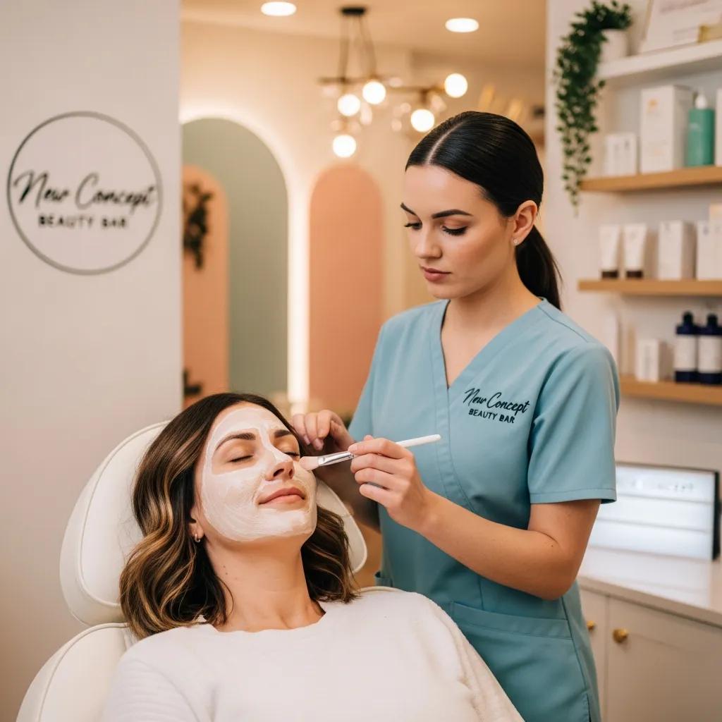 Satisfied client receiving a beauty treatment from a licensed aesthetician at New Concept Beauty Bar