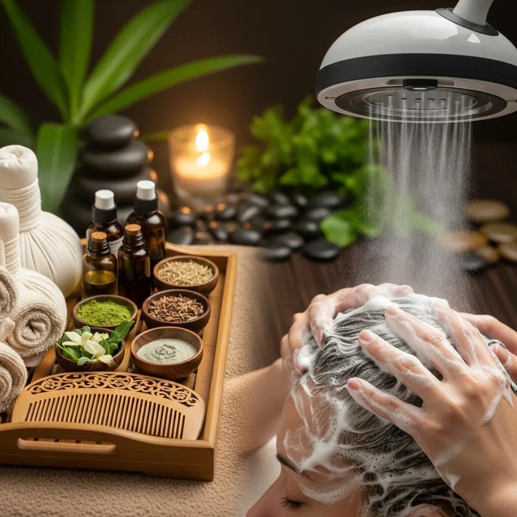 Scalp detoxification process with cleansing products in a spa