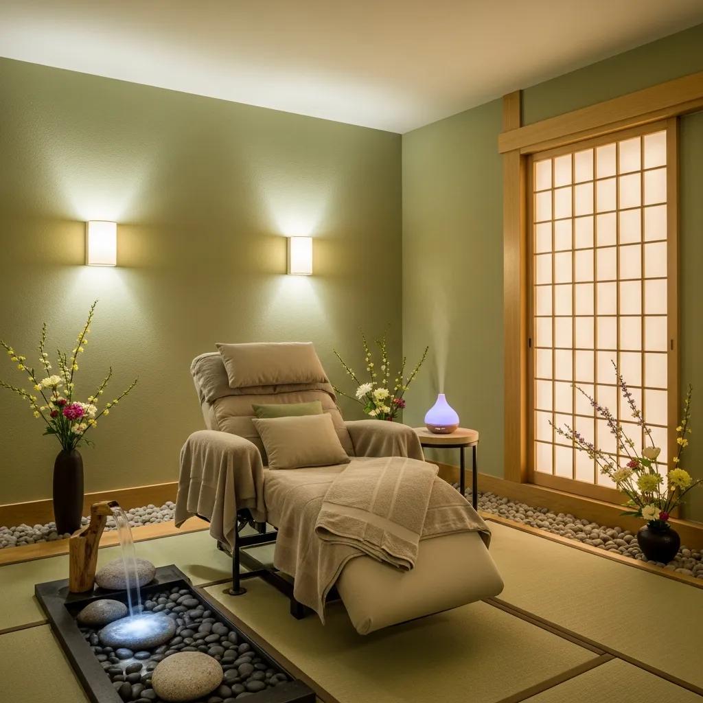 Tranquil Japanese head spa treatment room designed for relaxation with calming decor