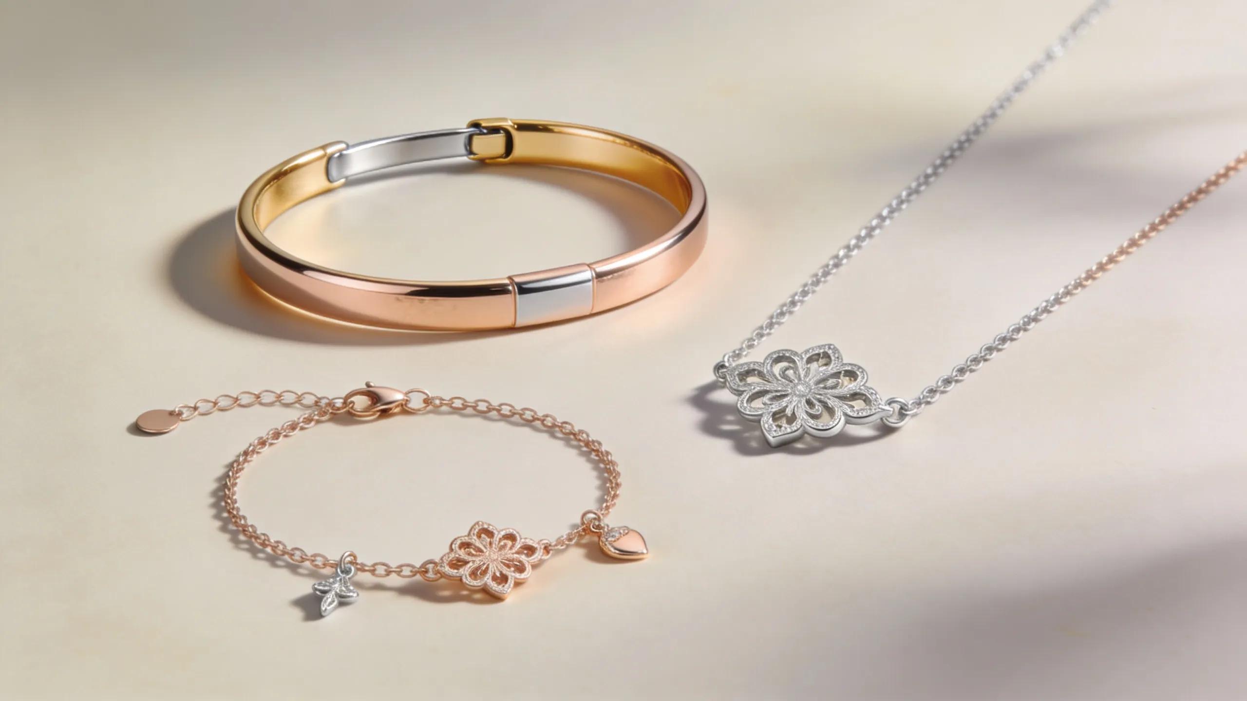 Elegant display of various types of permanent jewelry emphasizing quality and durability