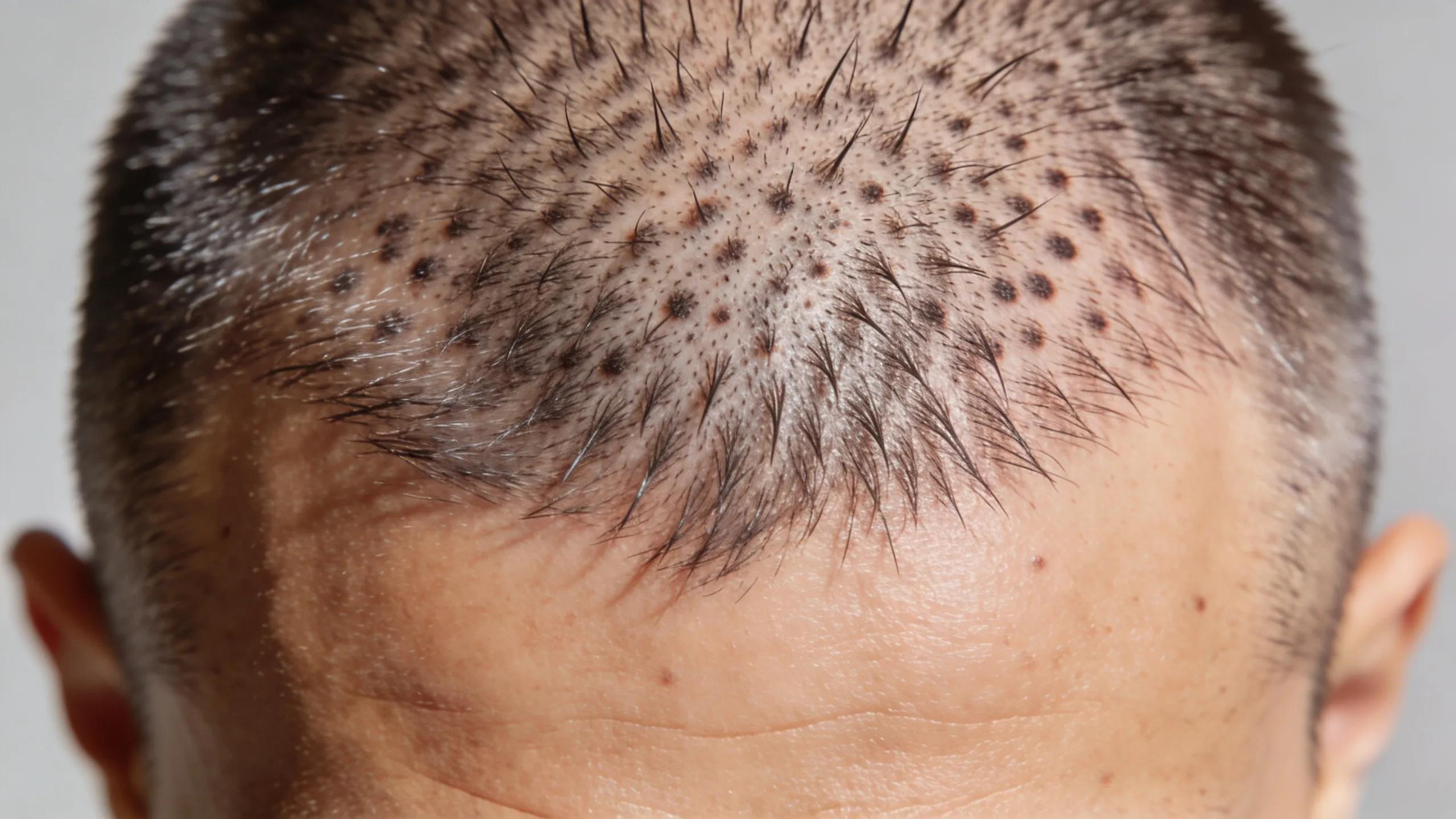 Detailed close-up of scalp micropigmentation results showcasing natural-looking hair follicles