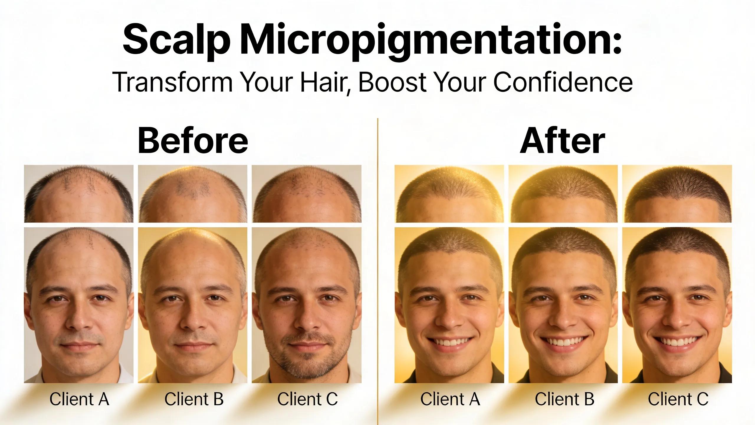 Before-and-after transformation of individuals benefiting from scalp micropigmentation